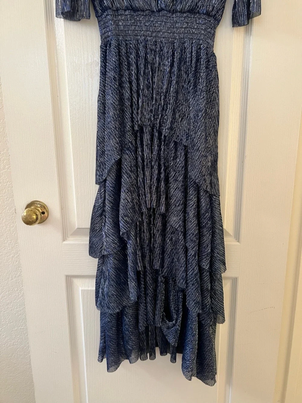 Maje Navy Metallic V-Neck Tiered High-Low Dress - Picture 6 of 6